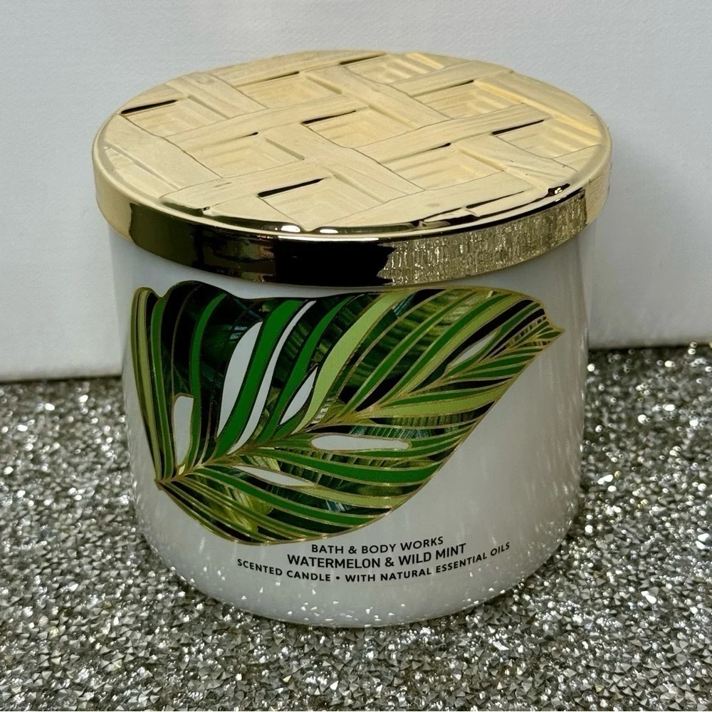 Bath and Body Works 3 Wick Candle Watermelon & Wild Mint Limited Edition NWT